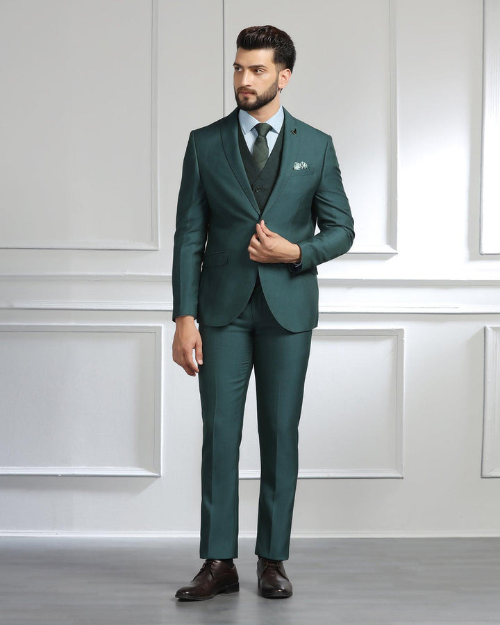 Three Piece Teal Textured Formal Suit - Monto