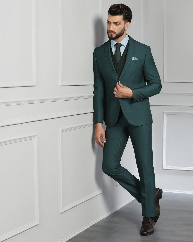 Three Piece Teal Textured Formal Suit - Monto