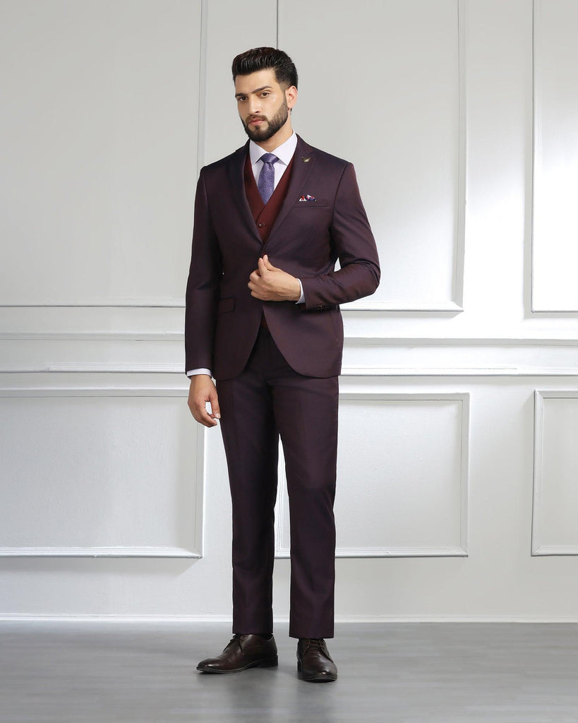 Luxe Three Piece Wine Textured Formal Suit - Cocktail