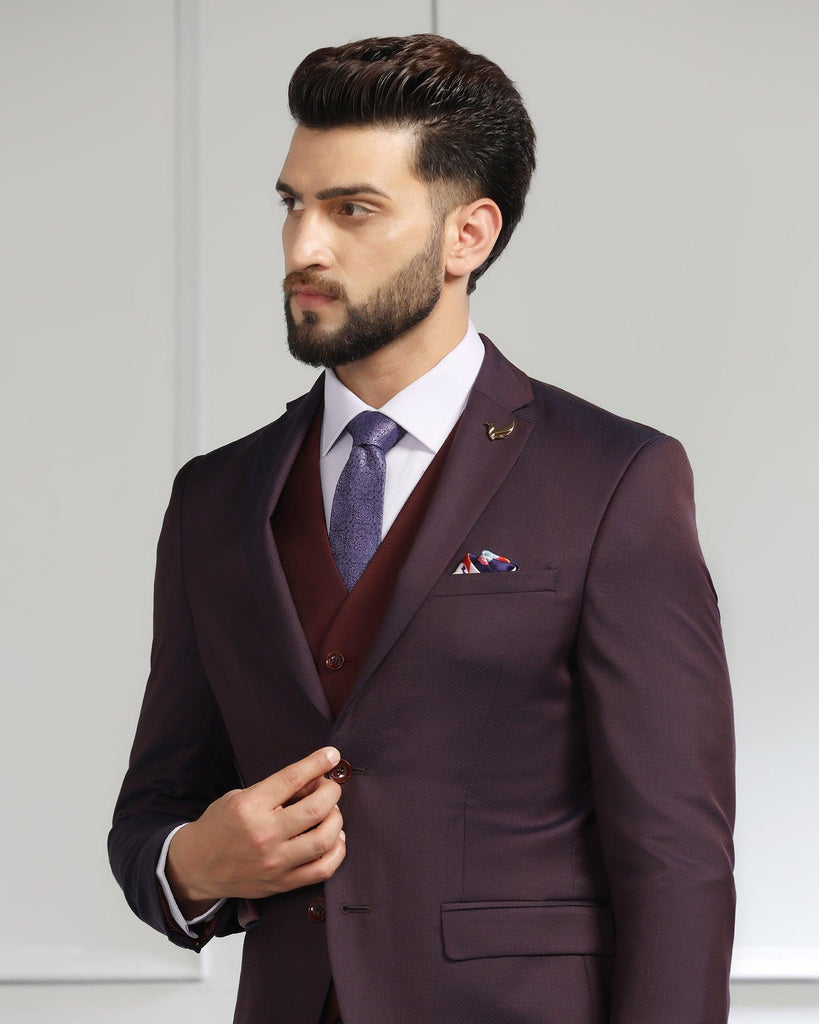 Luxe Three Piece Wine Textured Formal Suit - Cocktail