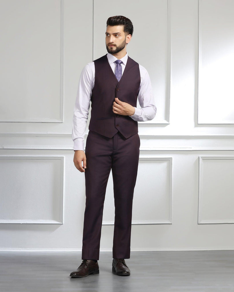 Luxe Three Piece Wine Textured Formal Suit - Cocktail