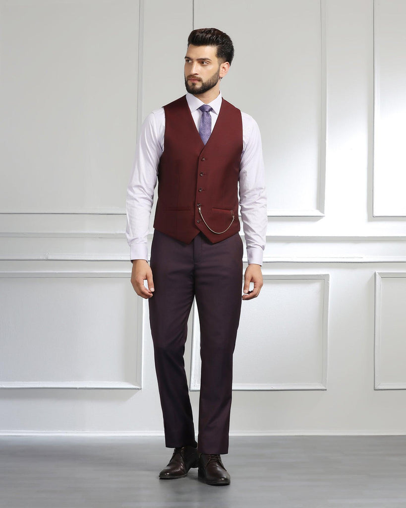 Luxe Three Piece Wine Textured Formal Suit - Cocktail