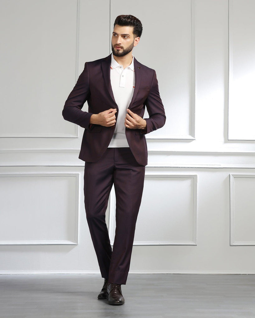 Luxe Three Piece Wine Textured Formal Suit - Cocktail