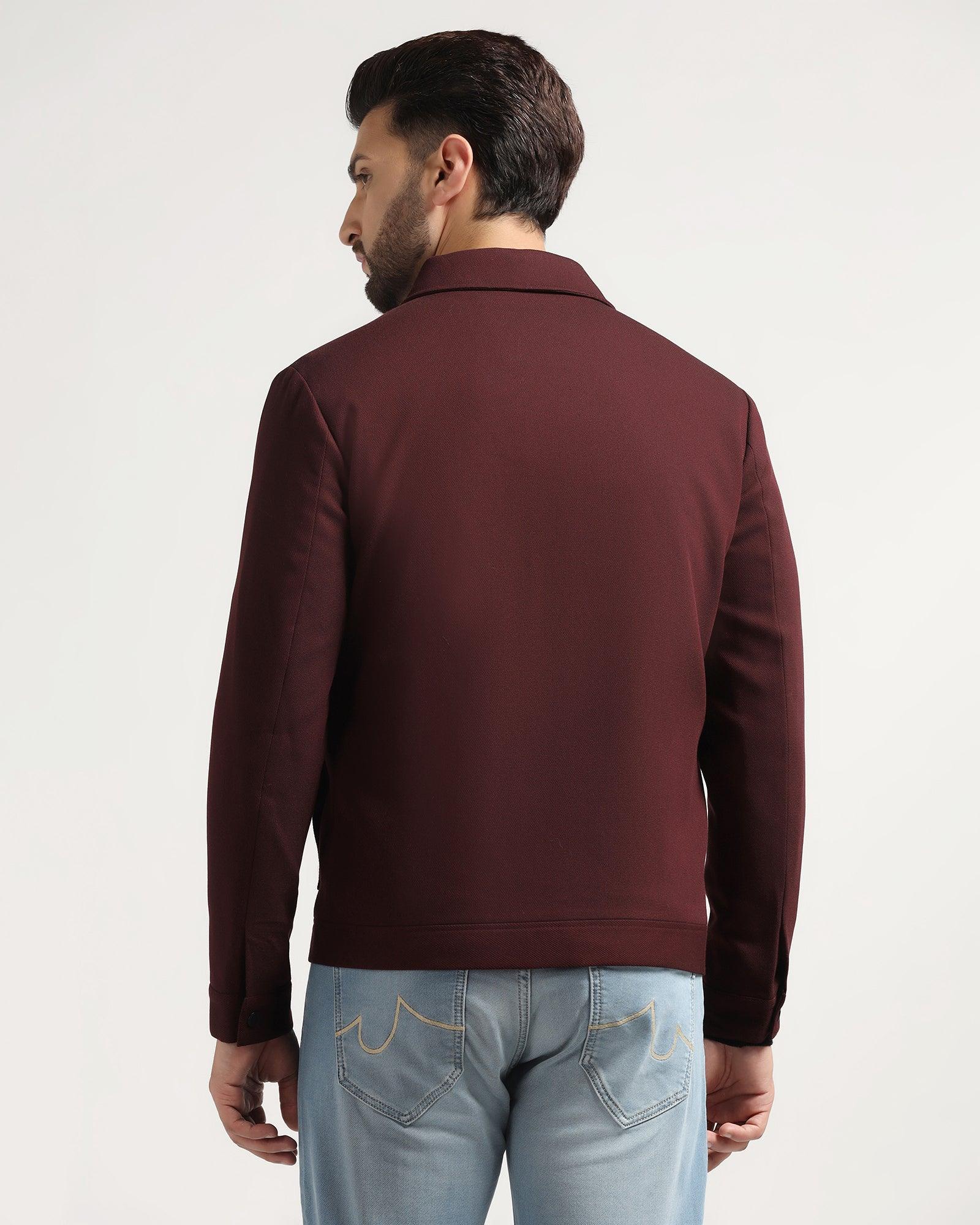 Maroon Textured Zipper Jacket - Kai