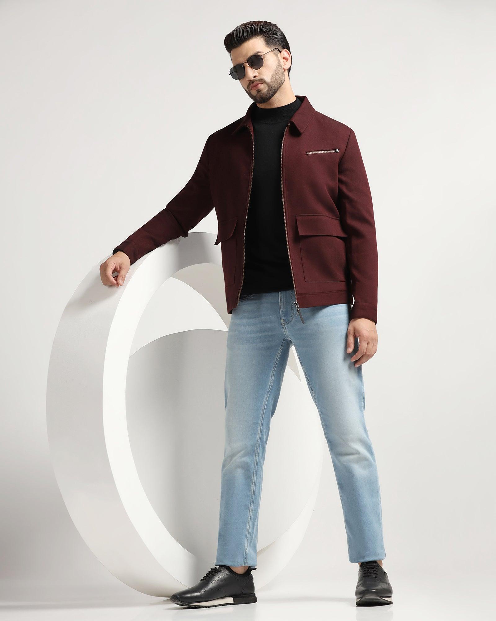 Maroon Textured Zipper Jacket - Kai