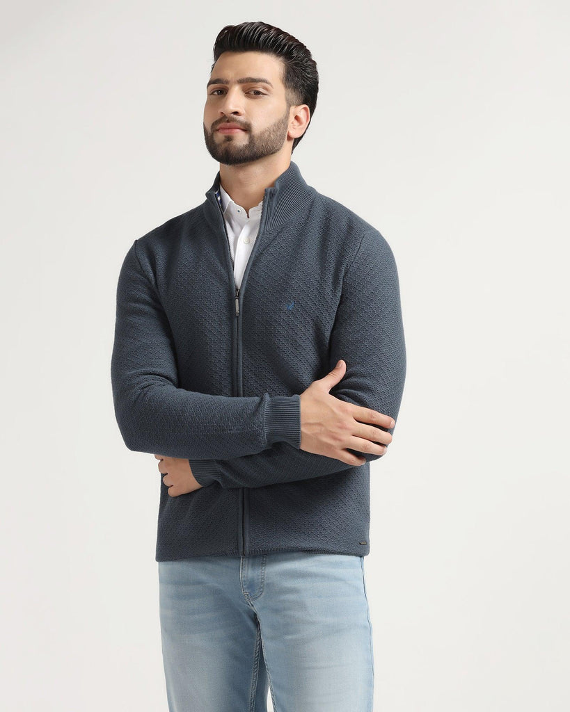 High Neck Navy Textured Sweater - Jeremy