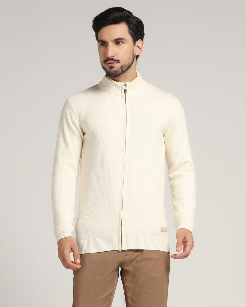 High Neck Off White Textured Sweater - Jeremy