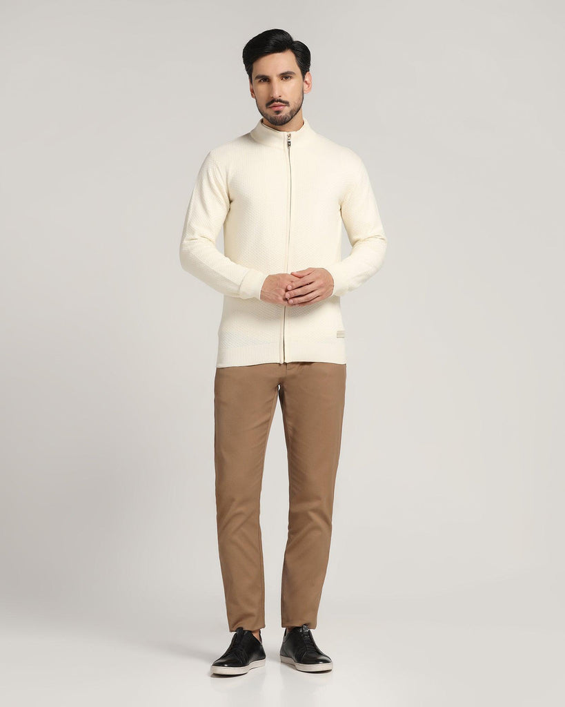 High Neck Off White Textured Sweater - Jeremy