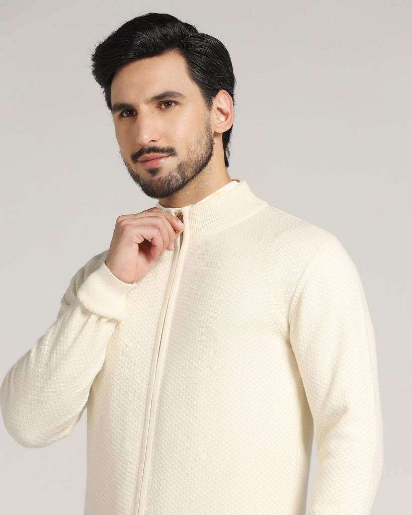 High Neck Off White Textured Sweater - Jeremy