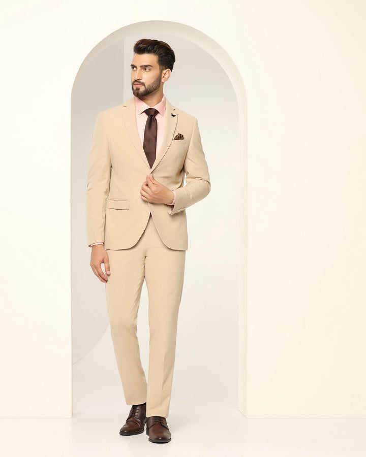 Two Piece Beige Textured Formal Suit - Games