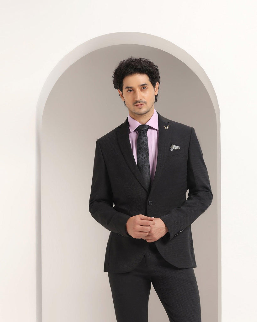 Two Piece Black Textured Formal Suit - Hexer