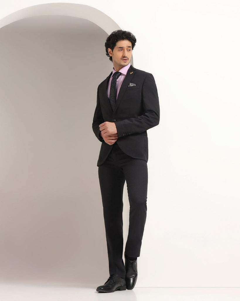 Two Piece Black Textured Formal Suit - Hexer