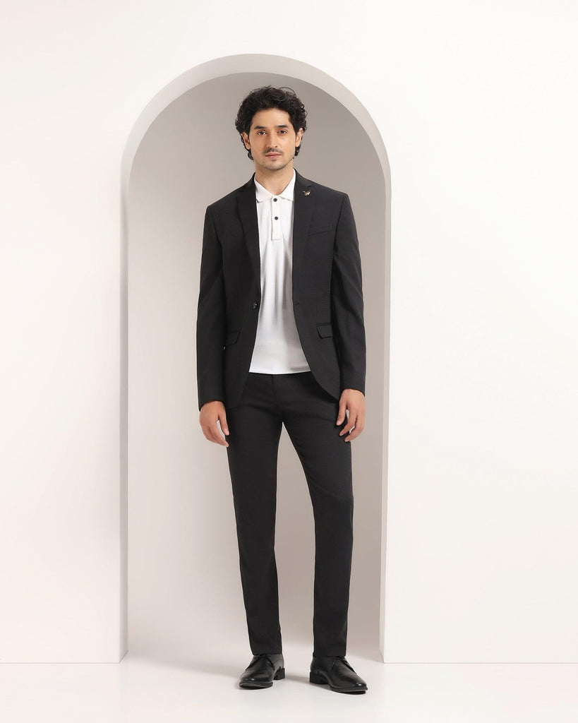 Two Piece Black Textured Formal Suit - Hexer