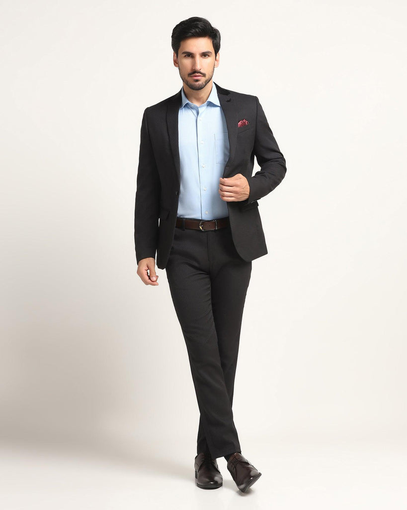 Two Piece Black Textured Formal Suit - Hexer