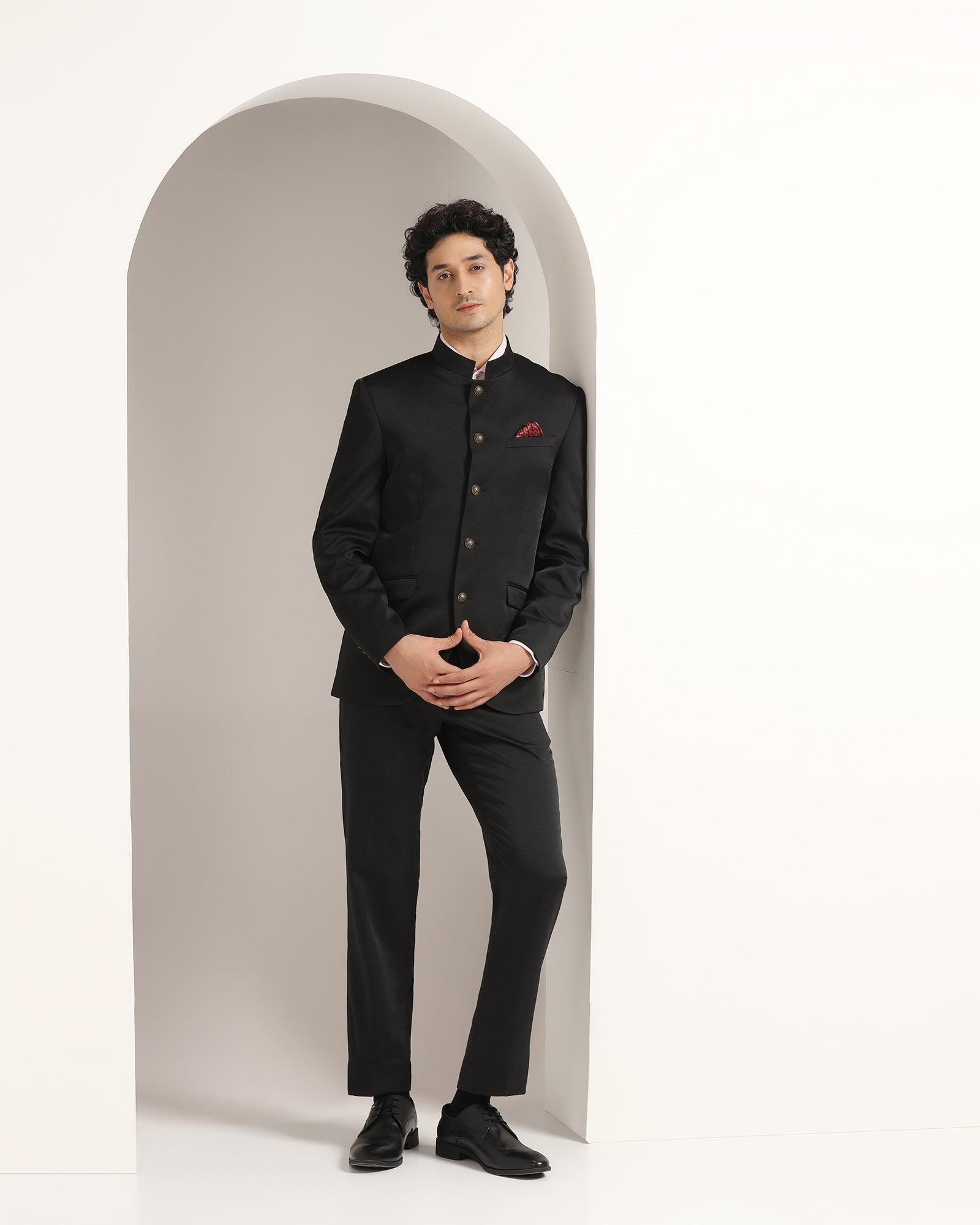 Two Piece Black Textured Formal Suit - Ikiru