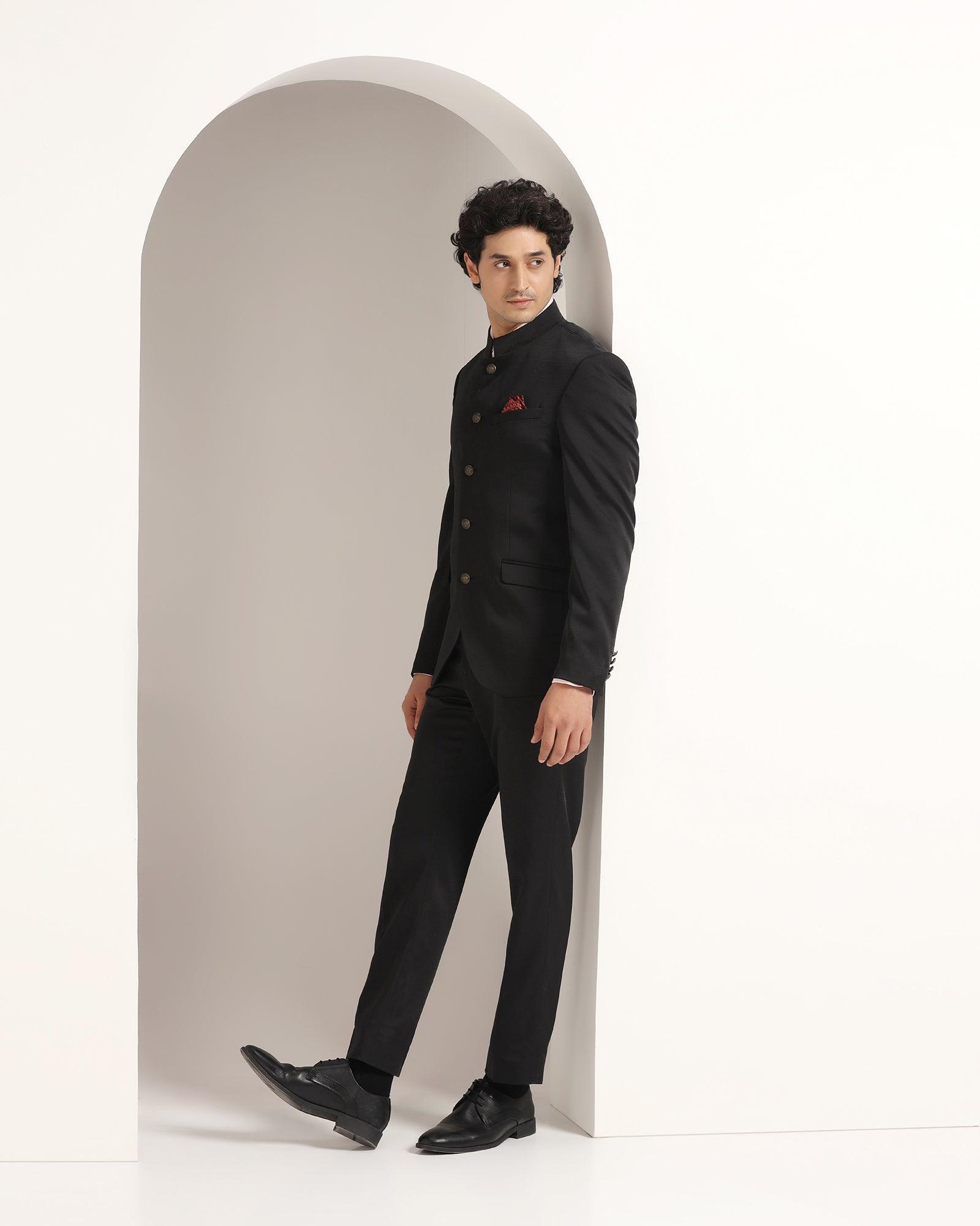 Two Piece Black Textured Formal Suit - Ikiru