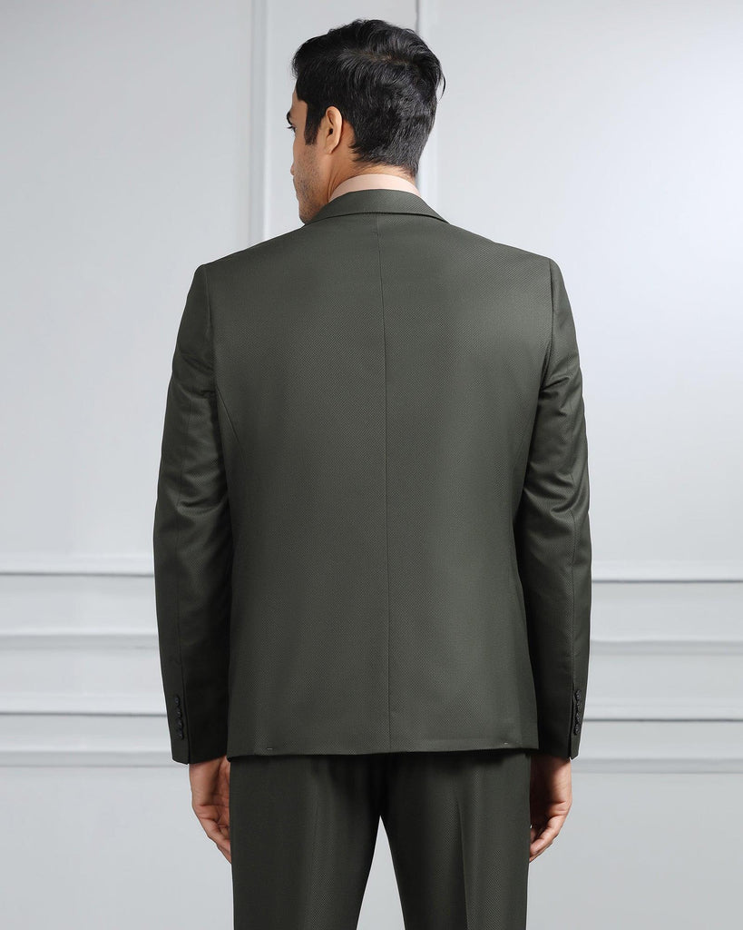 Two Piece Dark Green Textured Formal Suit - Valcon