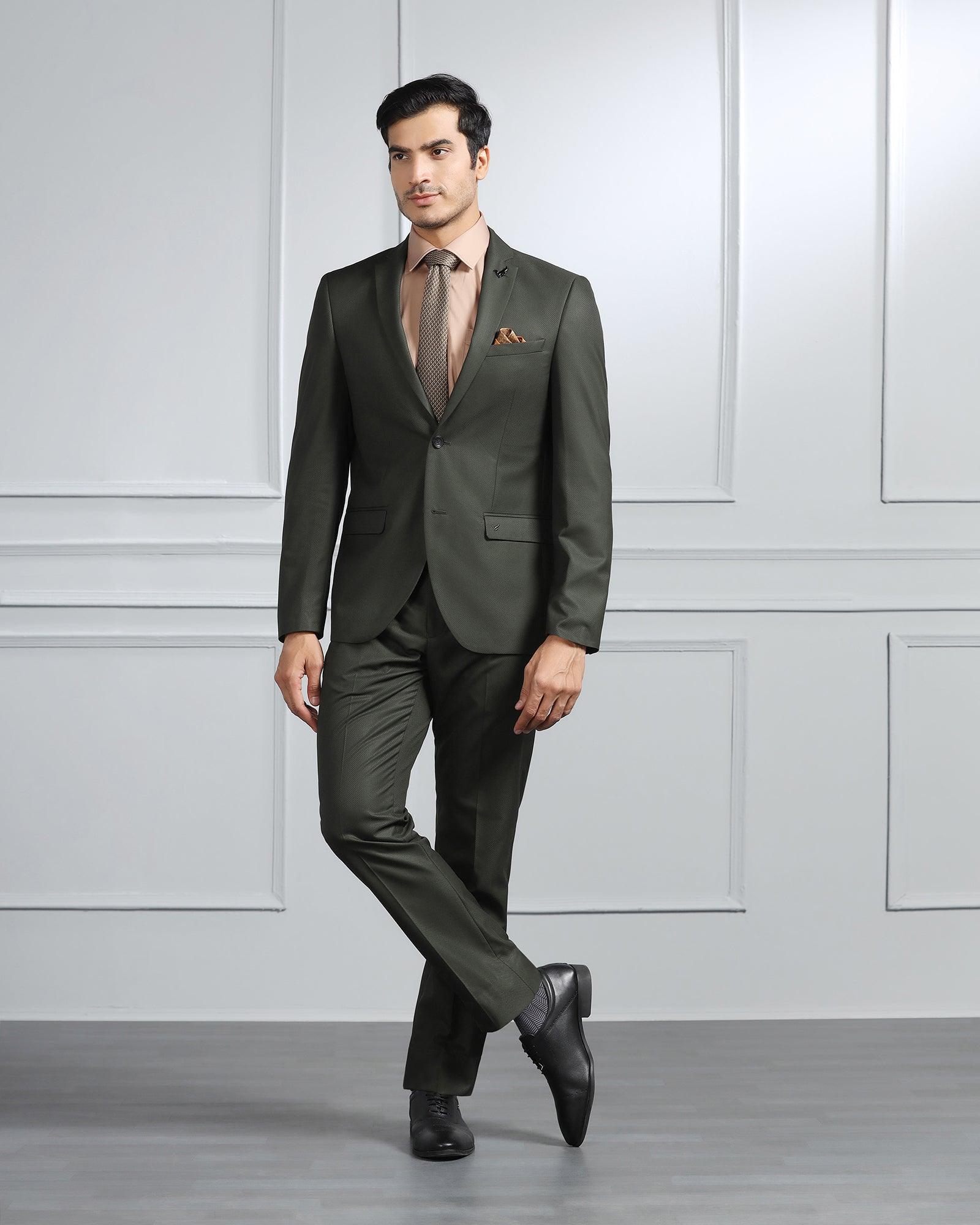 Two Piece Dark Green Textured Formal Suit - Valcon - Blackberrys