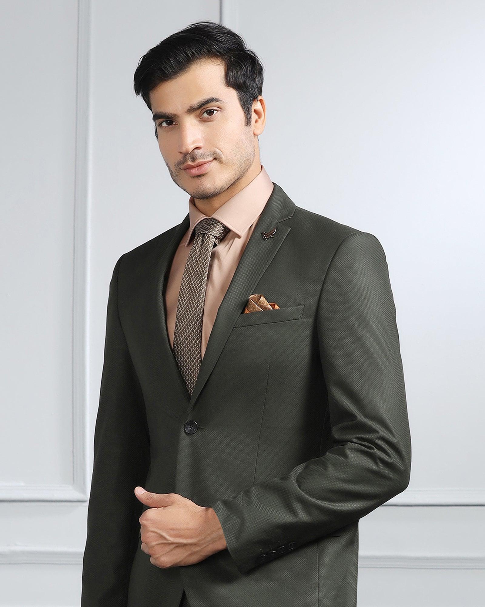 Two Piece Dark Green Textured Formal Suit - Valcon - Blackberrys