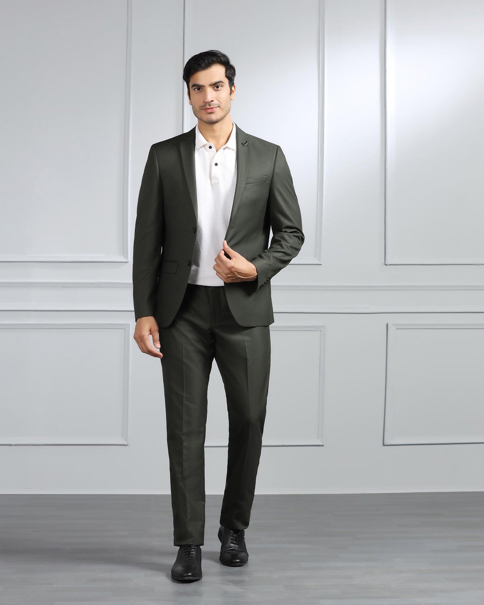 Two Piece Dark Green Textured Formal Suit - Valcon - Blackberrys