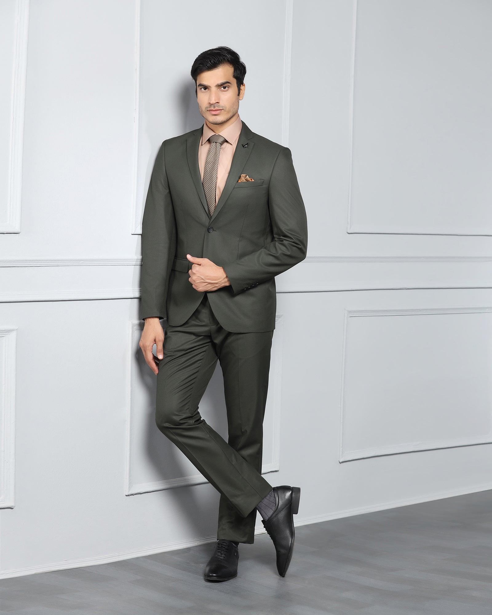 Two Piece Dark Green Textured Formal Suit - Valcon - Blackberrys