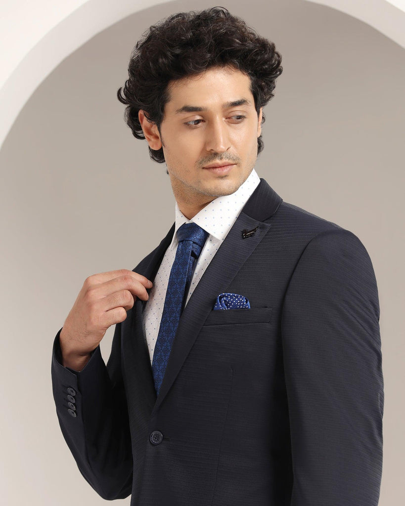 Two Piece Navy Textured Formal Suit - Barlet