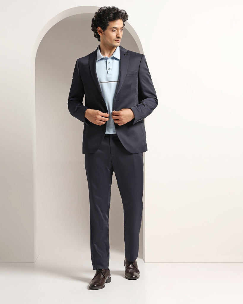 Two Piece Navy Textured Formal Suit - Barlet