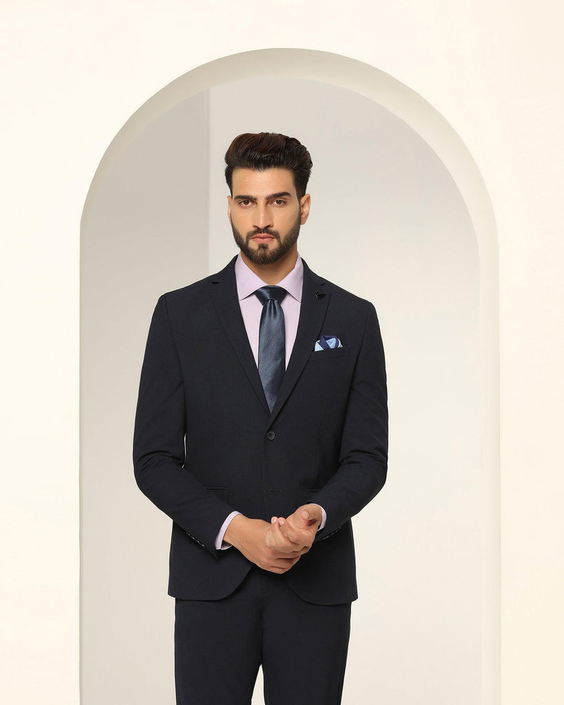 Two Piece Navy Textured Formal Suit - Games