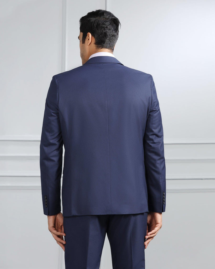 Two Piece Navy Textured Formal Suit - Valcon