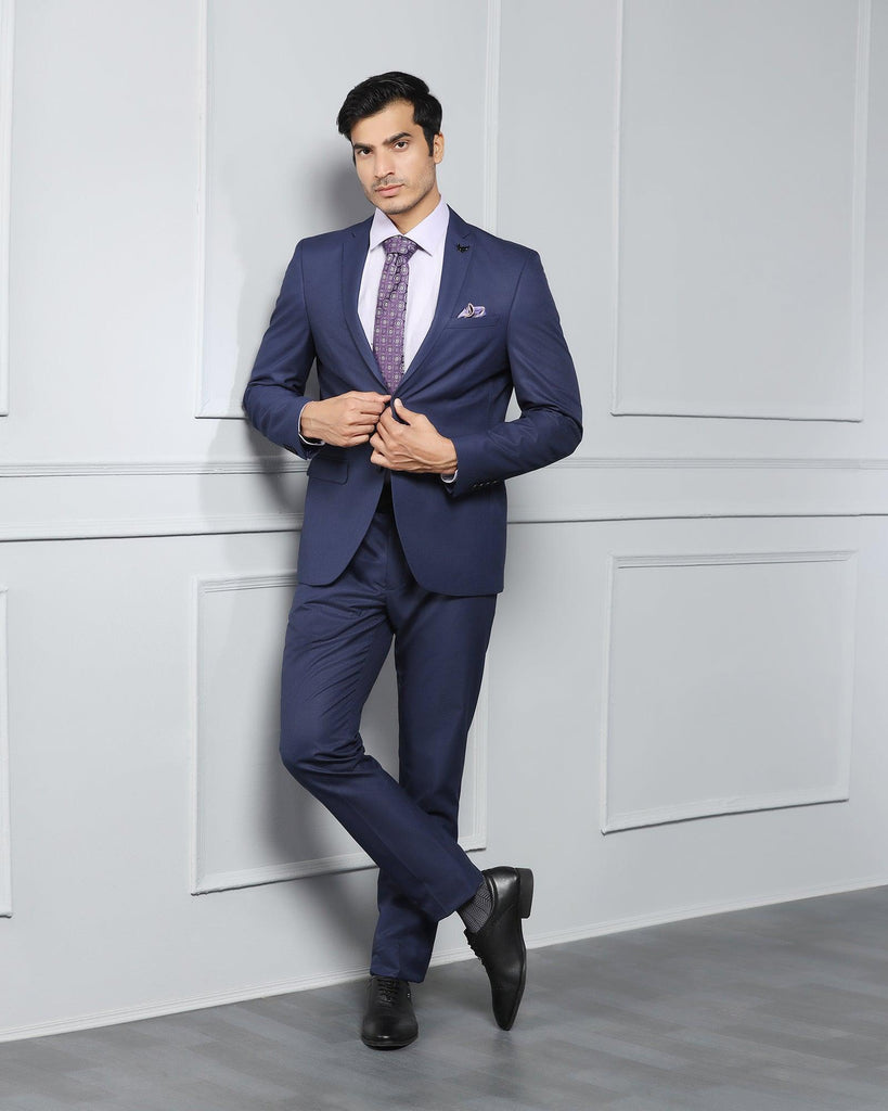 Two Piece Navy Textured Formal Suit - Valcon