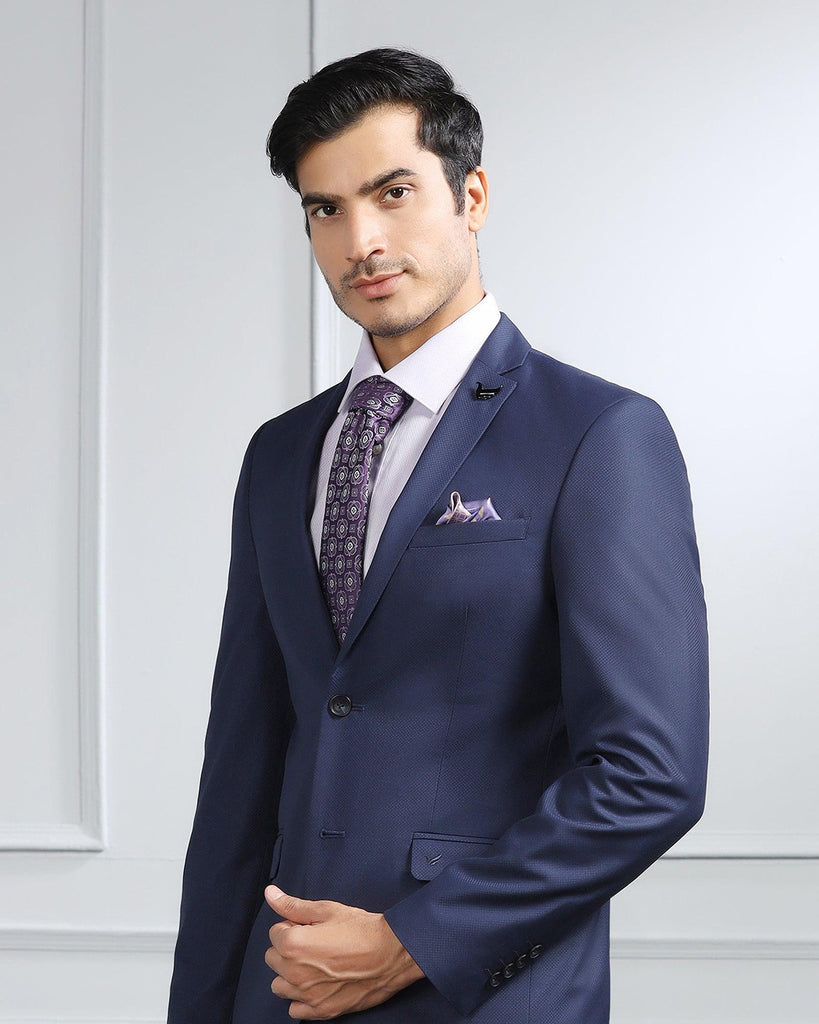 Two Piece Navy Textured Formal Suit - Valcon