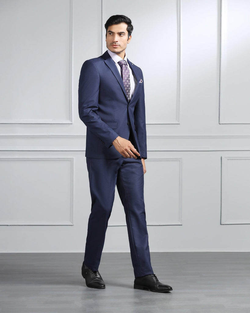 Two Piece Navy Textured Formal Suit - Valcon