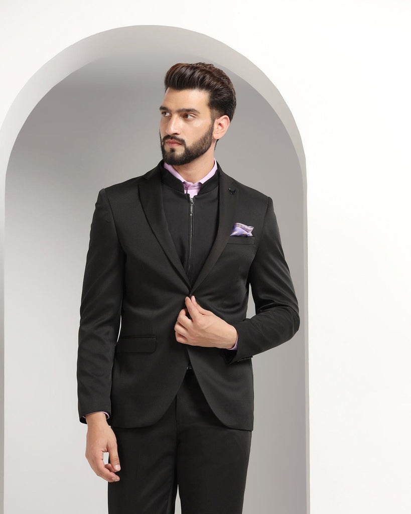 Three Piece Black Textured Formal Suit - Nosfer