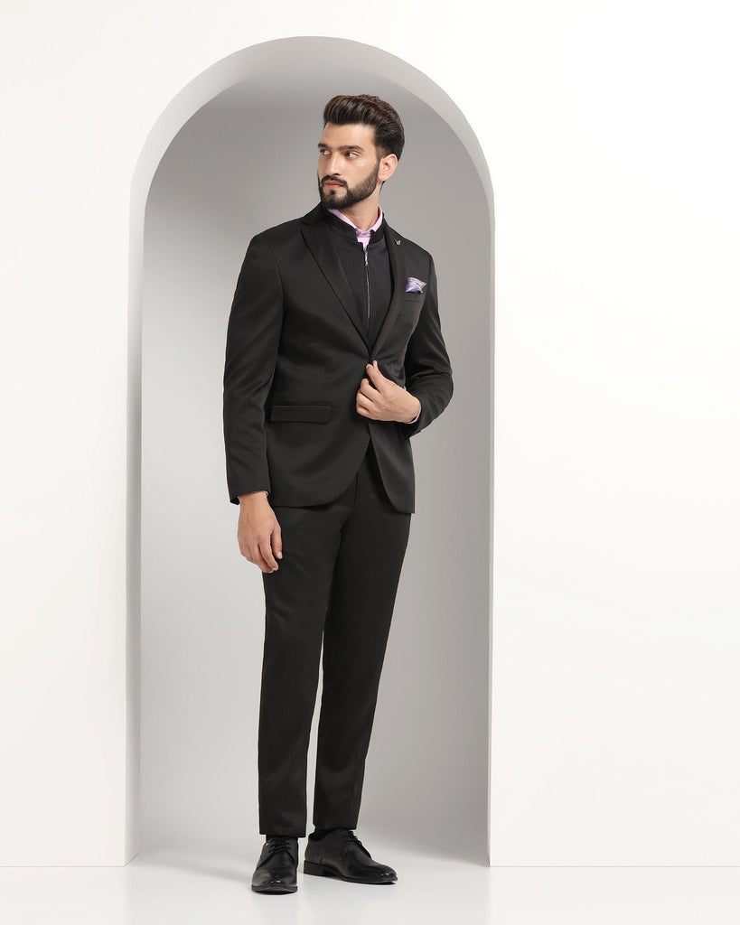 Three Piece Black Textured Formal Suit - Nosfer