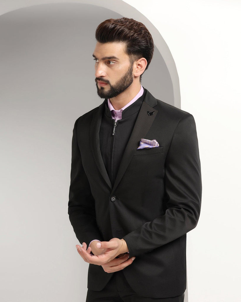 Three Piece Black Textured Formal Suit - Nosfer