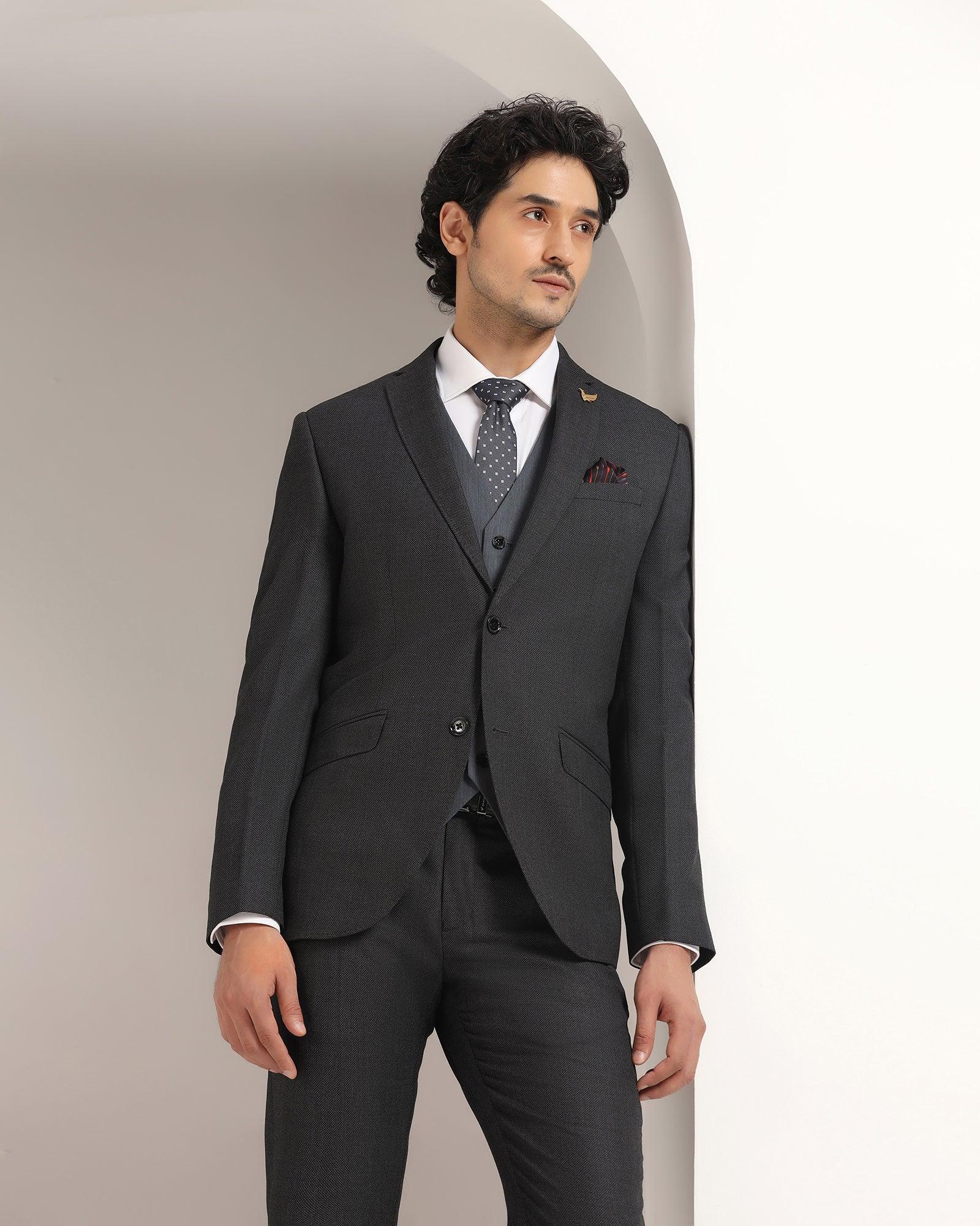 Three Piece Charcoal Textured Formal Suit - Reddit