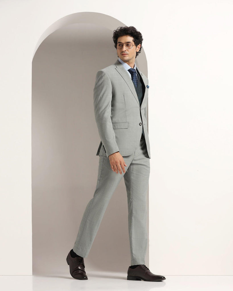 Three Piece Grey Textured Formal Suit - Amtopm