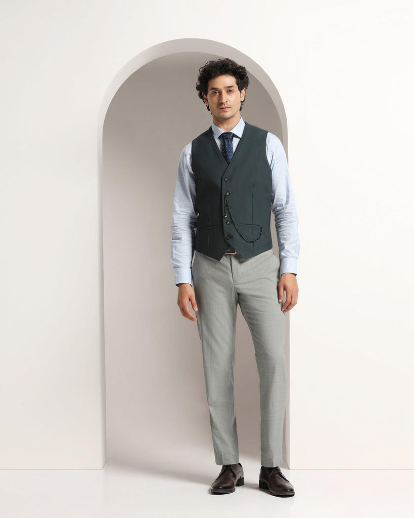 Three Piece Grey Textured Formal Suit - Amtopm