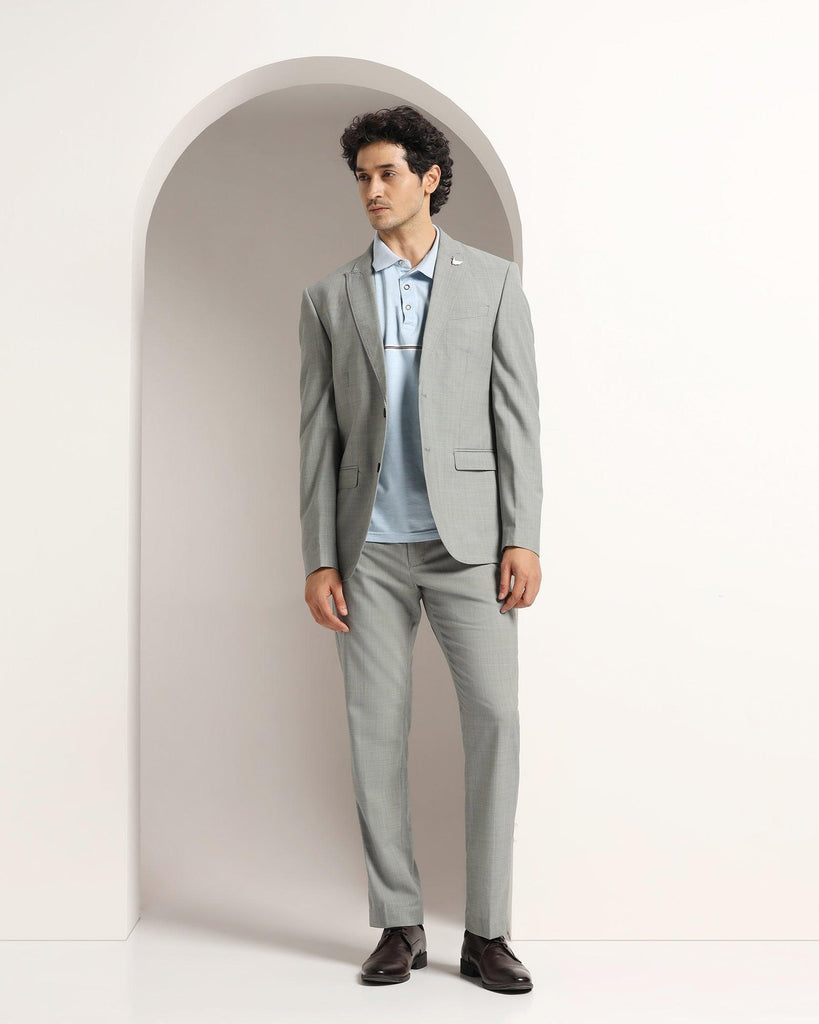 Three Piece Grey Textured Formal Suit - Amtopm