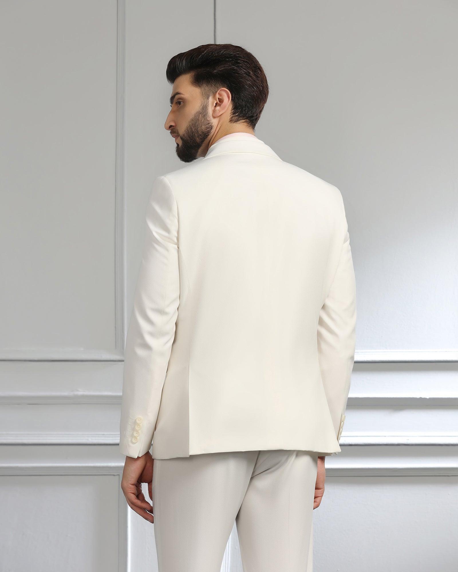 Three Piece Ivory White Textured Formal Suit - Nosfer