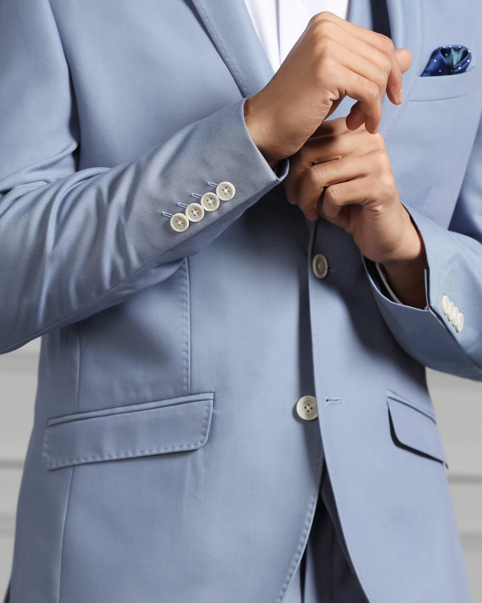 Three Piece Light Blue Textured Formal Suit - Daylit