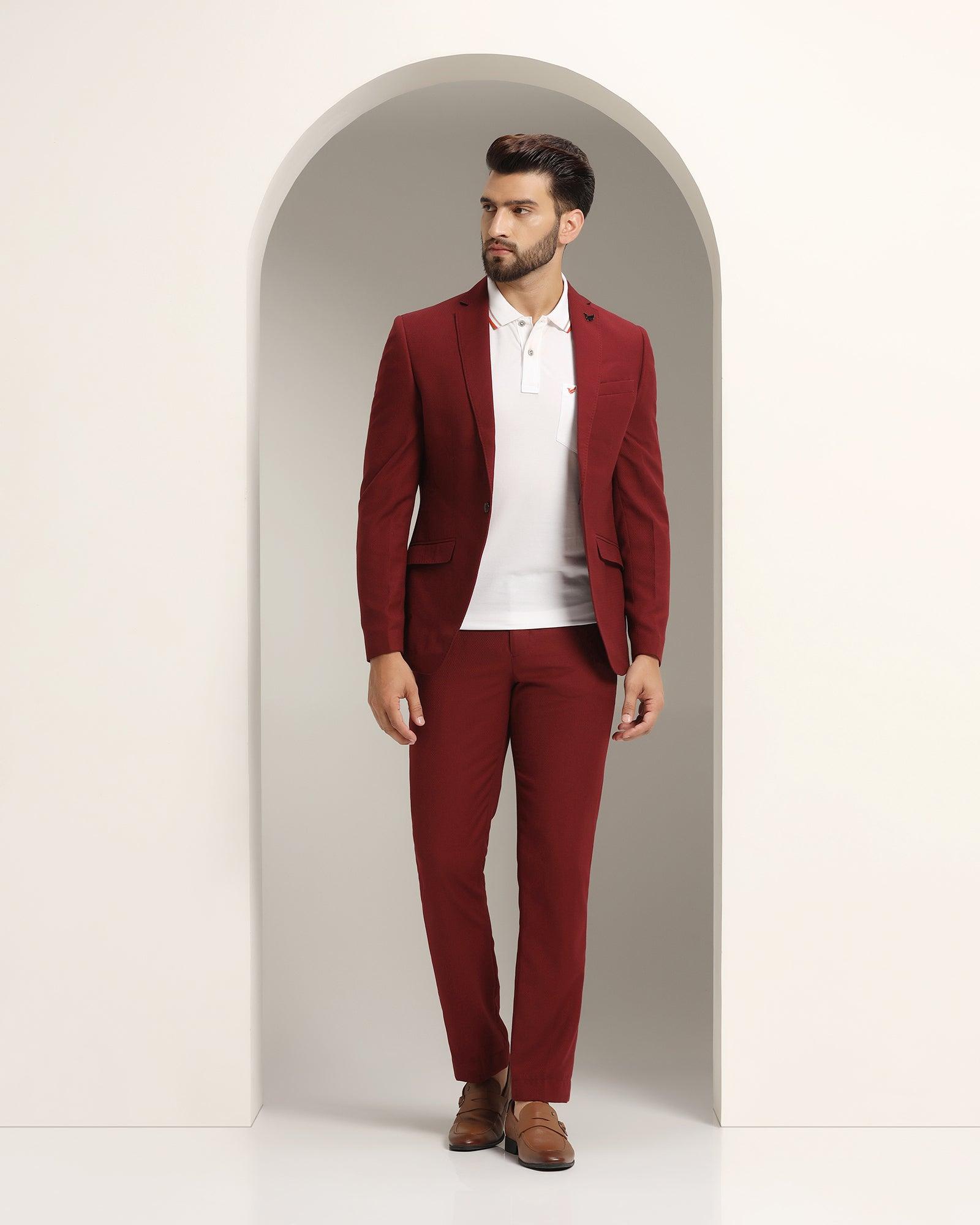 Textured 3 Pcs Suit In Maroon Xomnia CPNM1722R2PA23FL image9
