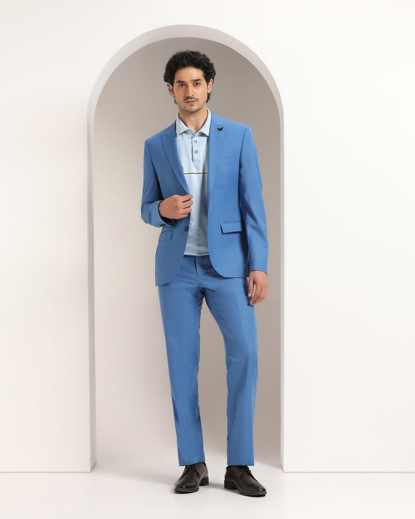 Three Piece Navy Textured Formal Suit - Amtopm