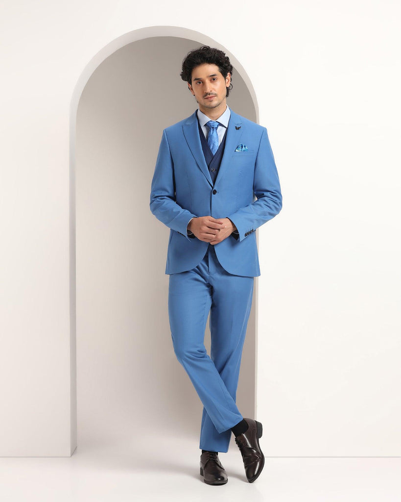 Three Piece Navy Textured Formal Suit - Amtopm