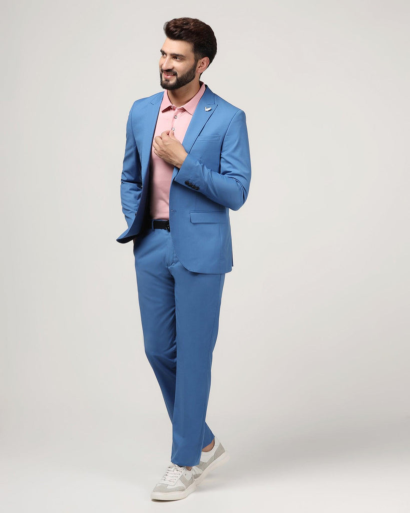 Three Piece Navy Textured Formal Suit - Amtopm