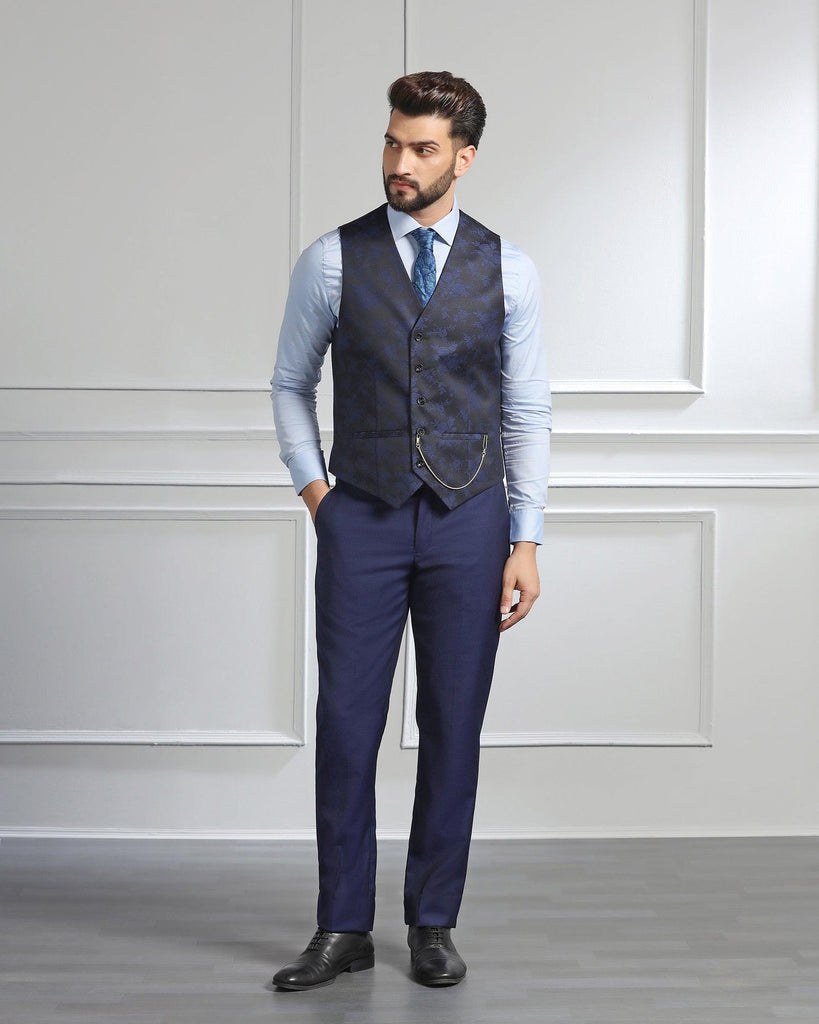 Luxe Three Piece Navy Textured Formal Suit - Vestin