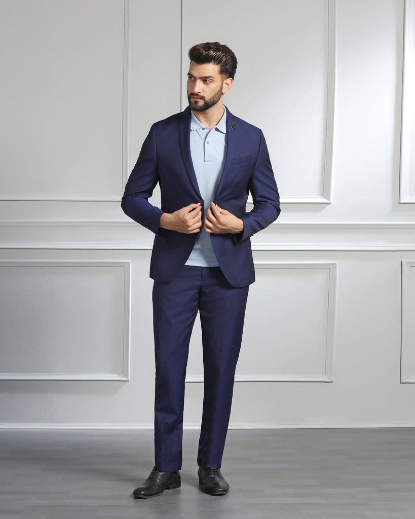 Luxe Three Piece Navy Textured Formal Suit - Vestin
