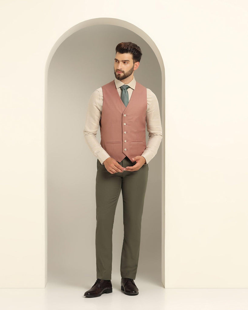 Three Piece Olive Textured Formal Suit - Xomnia