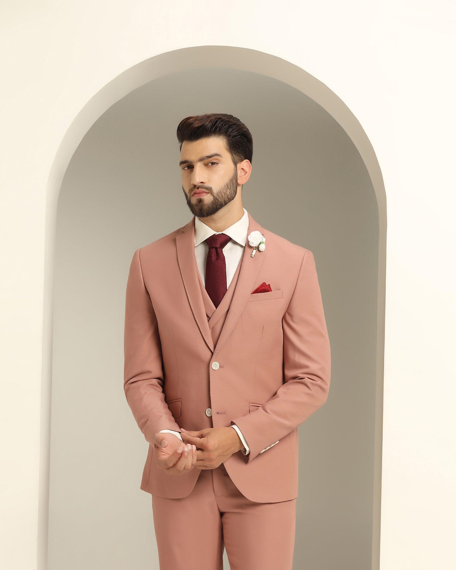 Three Piece Pink Textured Formal Suit - Daylit