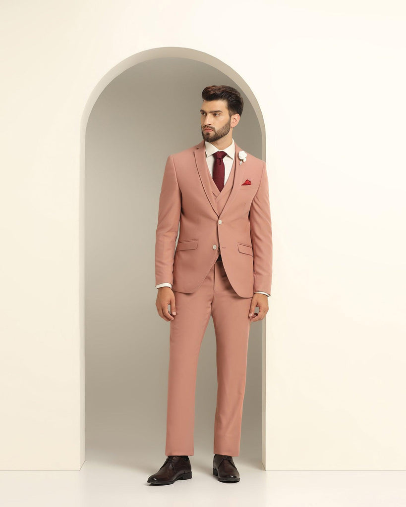 Three Piece Pink Textured Formal Suit - Daylit